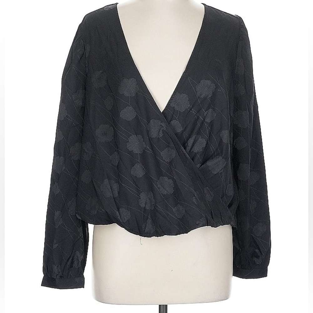 Black Floral Wrap Blouse